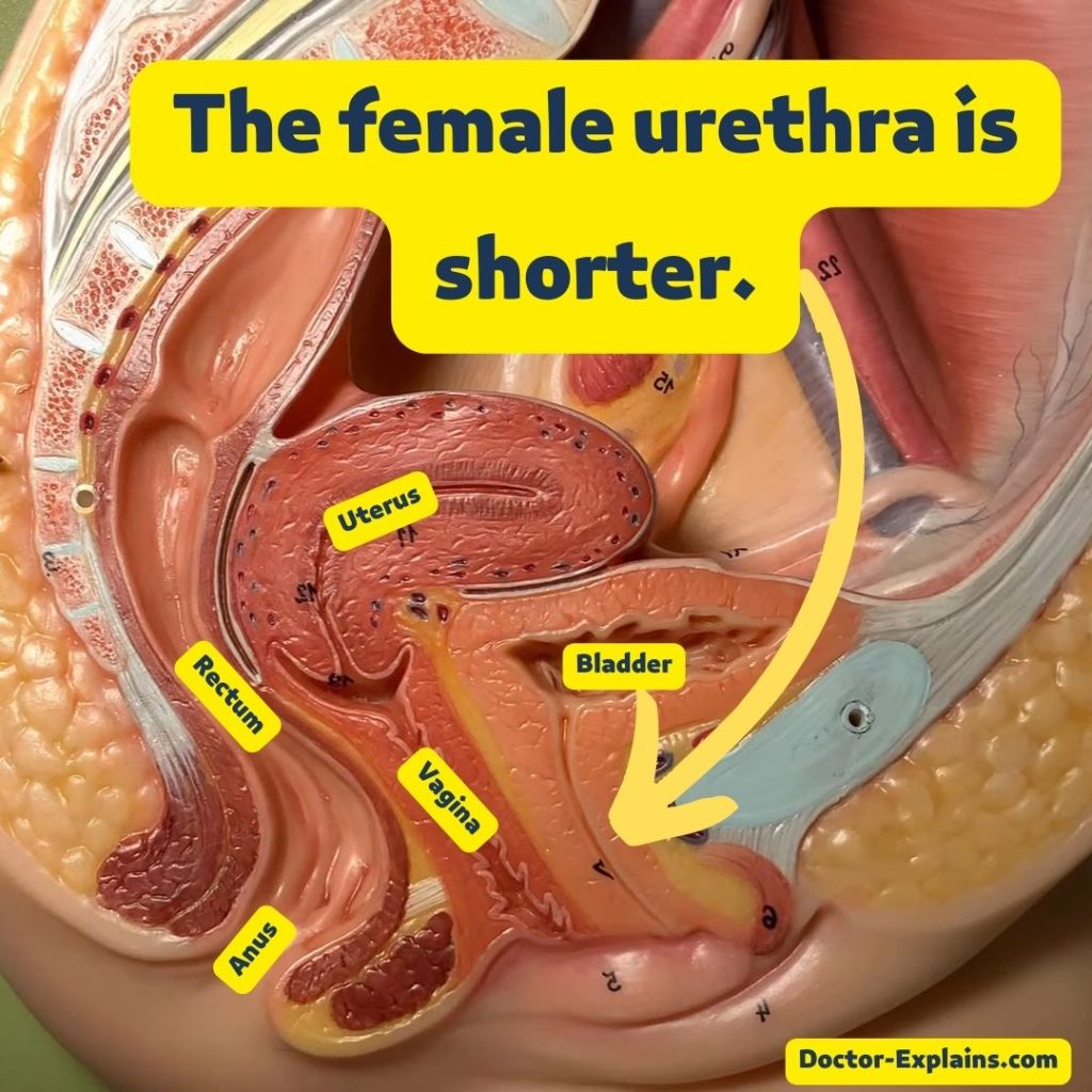 anatomy of the lower urinary tract of female illustrating the shorter urethra in females which predisposes to diseases causing itchy urethra.