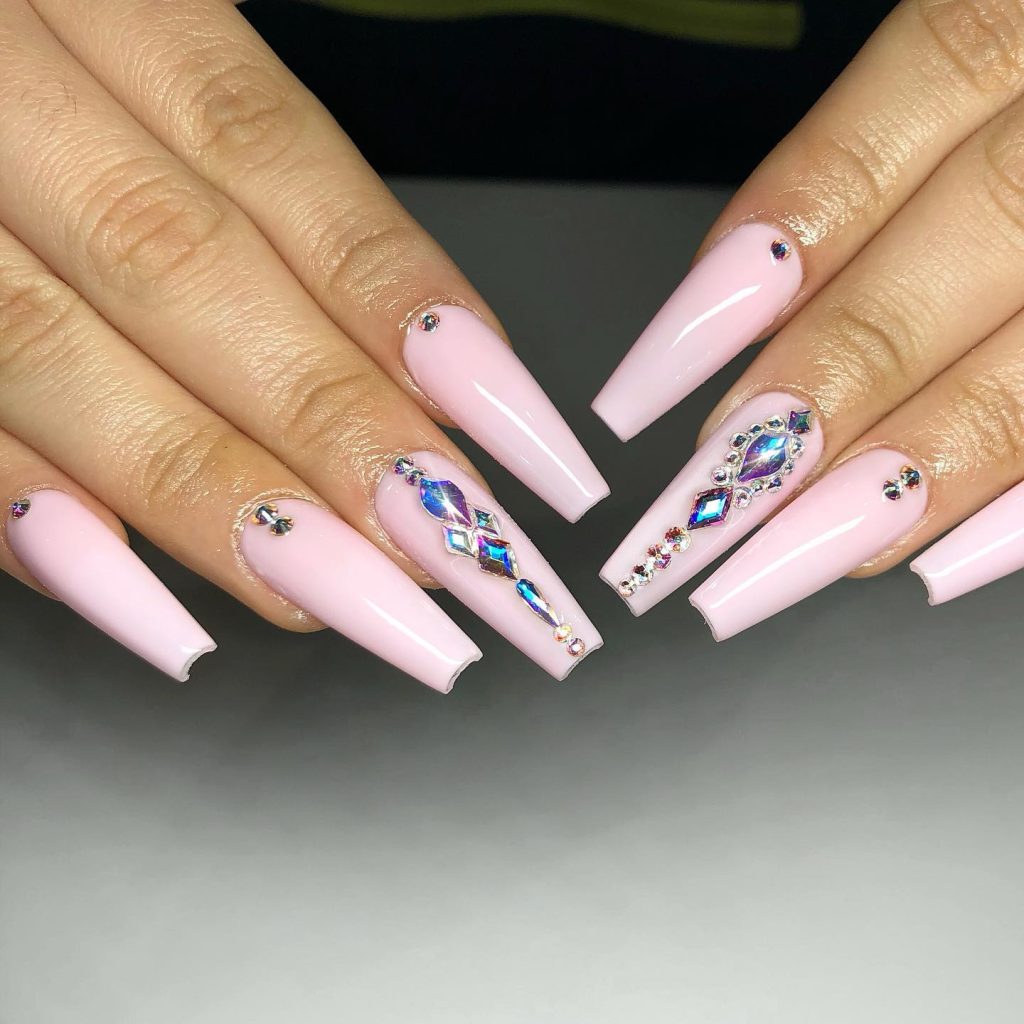 Pink Coffin Nails with Sparkling Accents