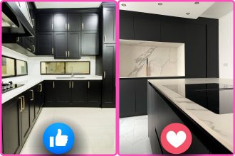 Stunning Black Kitchen Cabinets With White Countertops